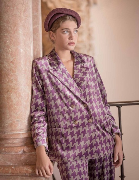 Maxi burgundy crossed headband with tulle and stones at INVITADISIMA