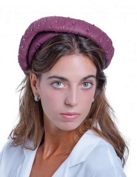 Maxi burgundy crossed headband with tulle and stones de Margarita Sangiovanni