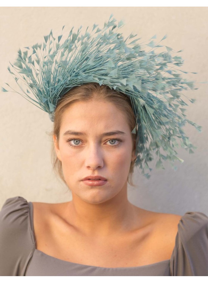 Feathered natural blue headband for events