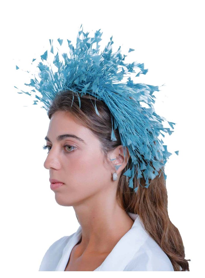 Feathered natural blue headband de Margarita Sangiovanni