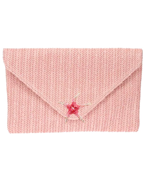 Pastel rafia clutch bag with rhinestone starfish in blue 2