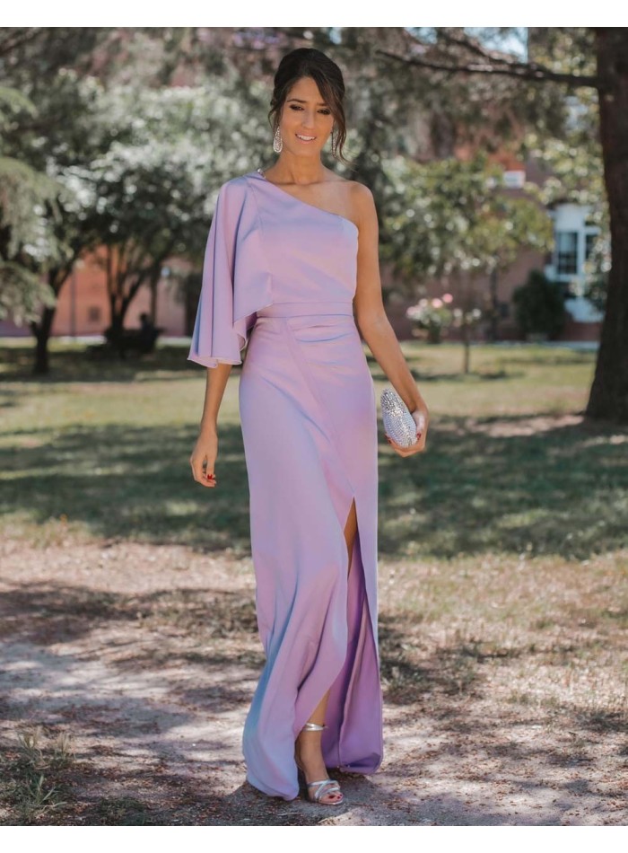 Asymmetric neckline maxi dress in lilac - Invitada Perfecta