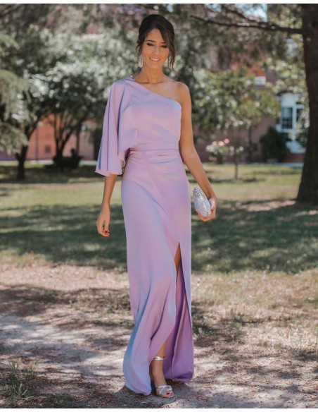 Asymmetric neckline maxi dress in lilac - Invitada Perfecta