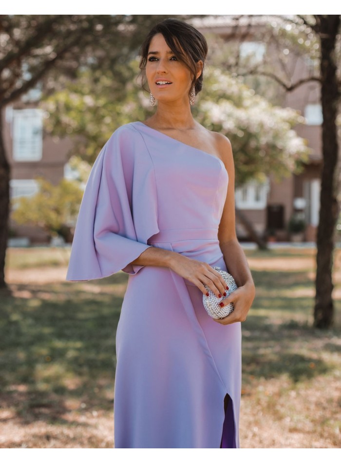Asymmetric neckline maxi dress in lilac - Invitada Perfecta