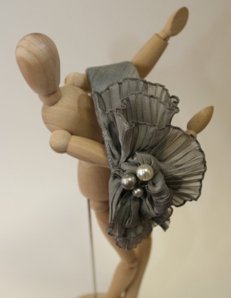 Grey silk Sinamay headband by VintiVintae