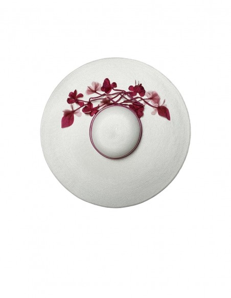 White wide-winged fascinator with bougainvillaea