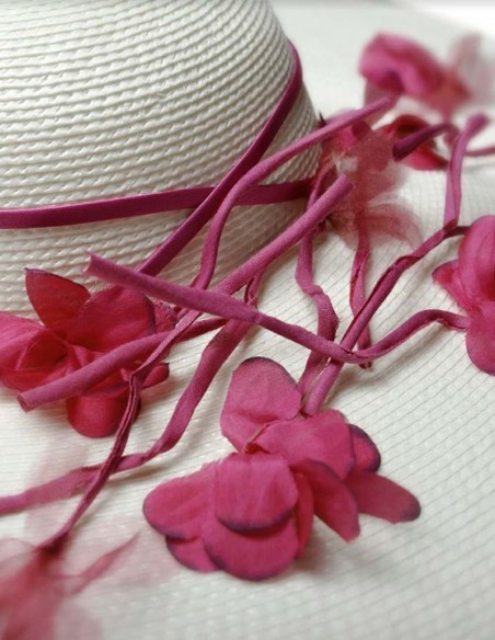 White wide-winged fascinator with bougainvillaea by VintiVintae