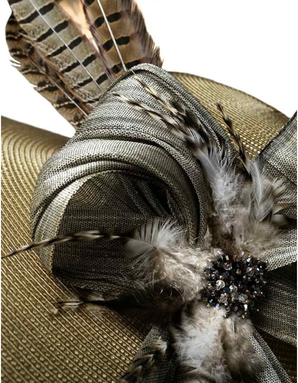 Grey, toasted, wide-brimmed fascinator 2