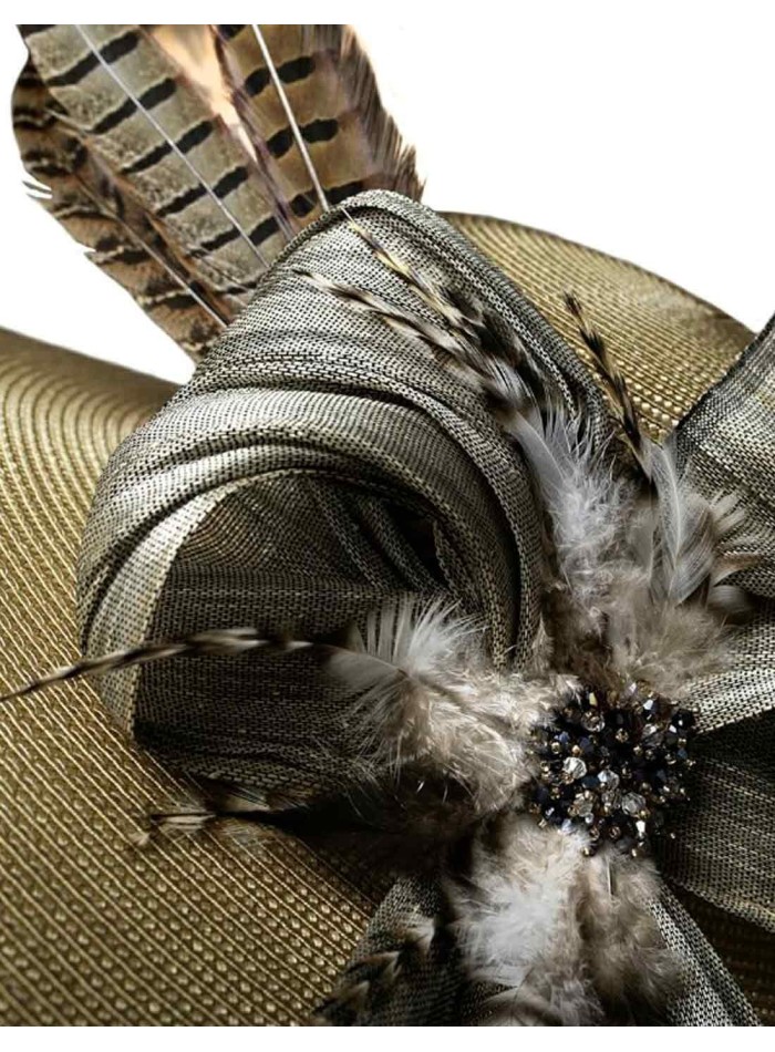 Grey, toasted, wide-brimmed fascinator by VintiVintae
