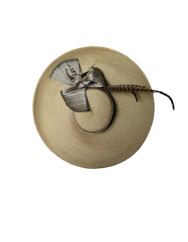 Grey, toasted, wide-brimmed fascinator