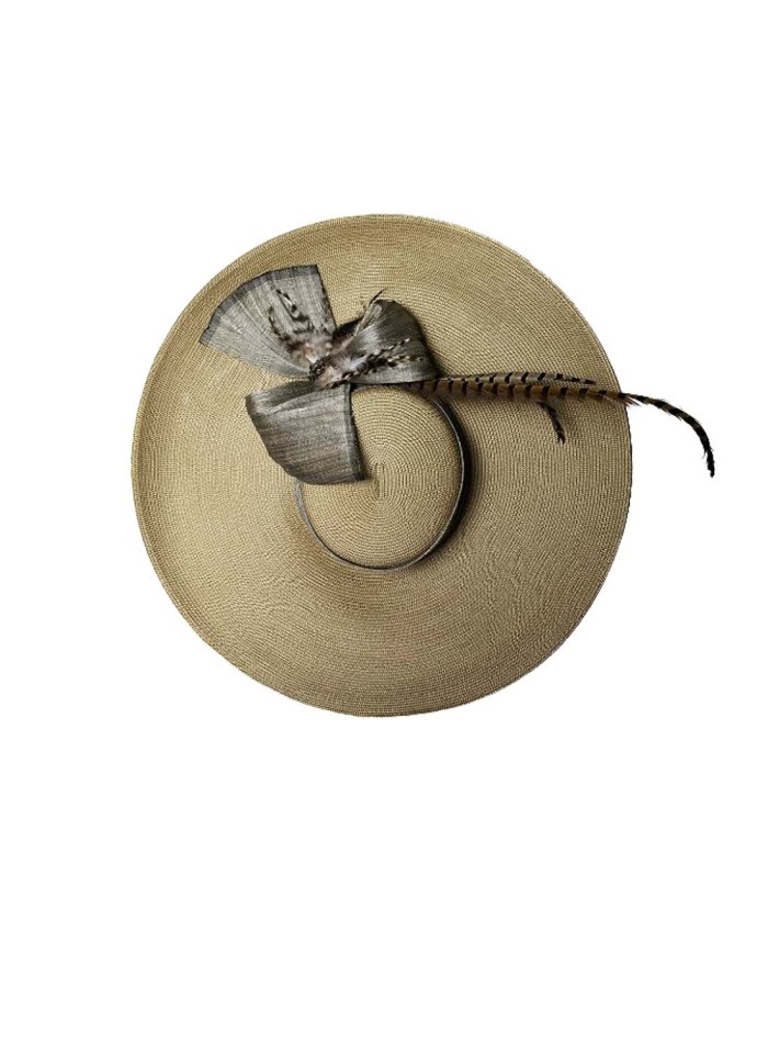 Grey, toasted, wide-brimmed fascinator