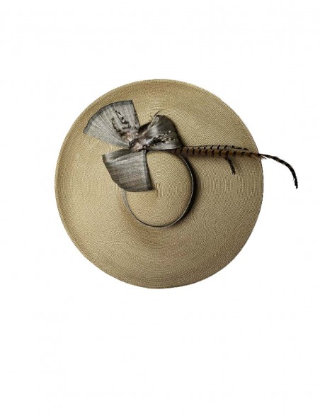 Grey, toasted, wide-brimmed fascinator