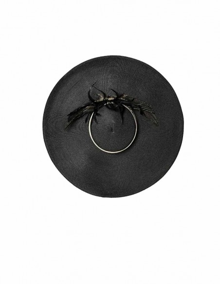 Black wide-winged fascinator with feather decoration