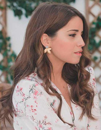 Earrings with three golden leaves and light blue stone 2