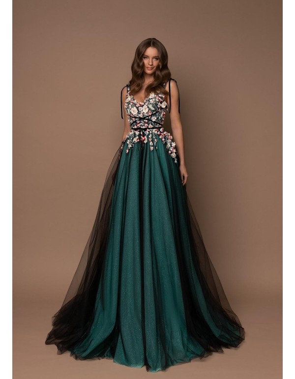 Robe longue de fête avec corsage et jupe en tulle brillant 2
