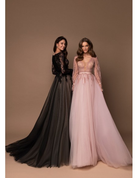 Vestido de fiesta largo boho con escote en V y encaje boda