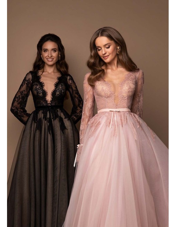 Boho maxi party dress with V neckline and lace wedding 2