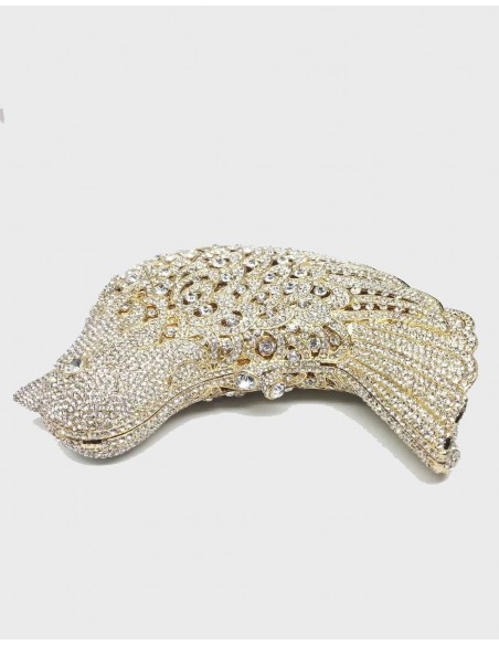 Jeweled clutch bag with the shape of a bird