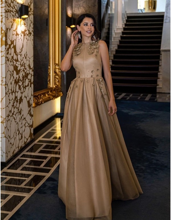 Cocktail dress with tulle skirt and 3D flowers coffee 2