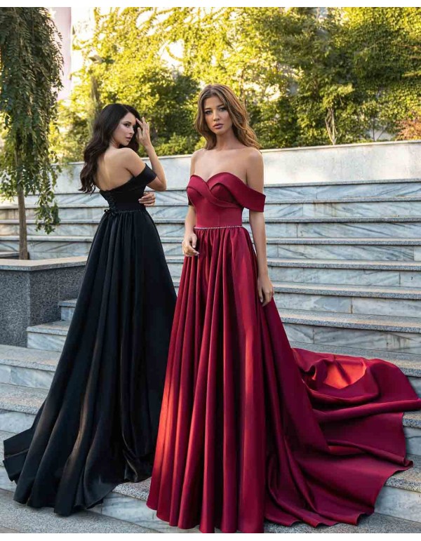 Vestido largo para boda con escote de barco