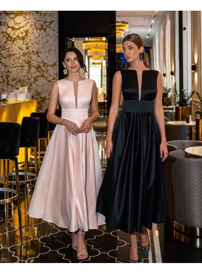 Midi party dress with flowing skirt