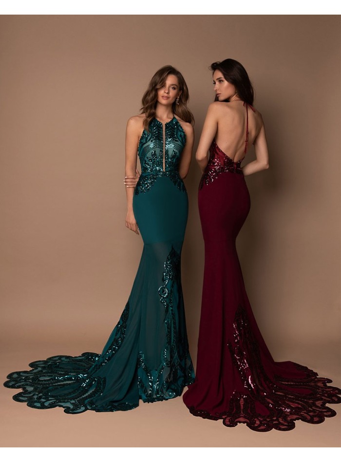Vestido de noche de corte sirena con lentejuelas