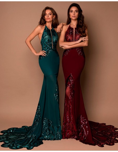 Vestido de noche de corte sirena con lentejuelas-2