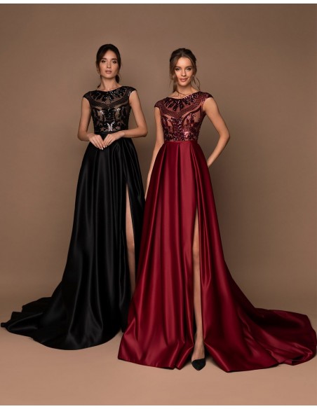 Long party dress with beaded bodice and flared skirt-2