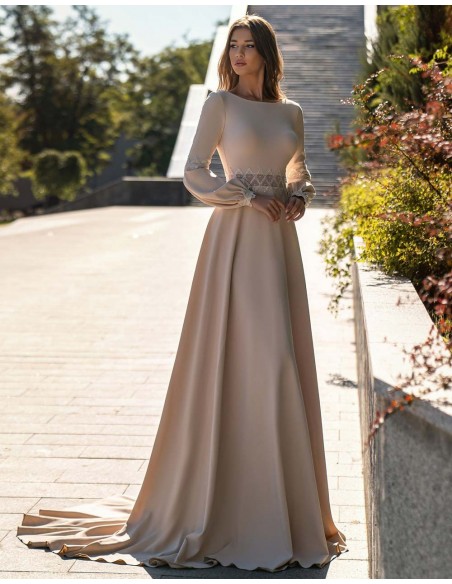 Long party dress with open back and long sleeves-4