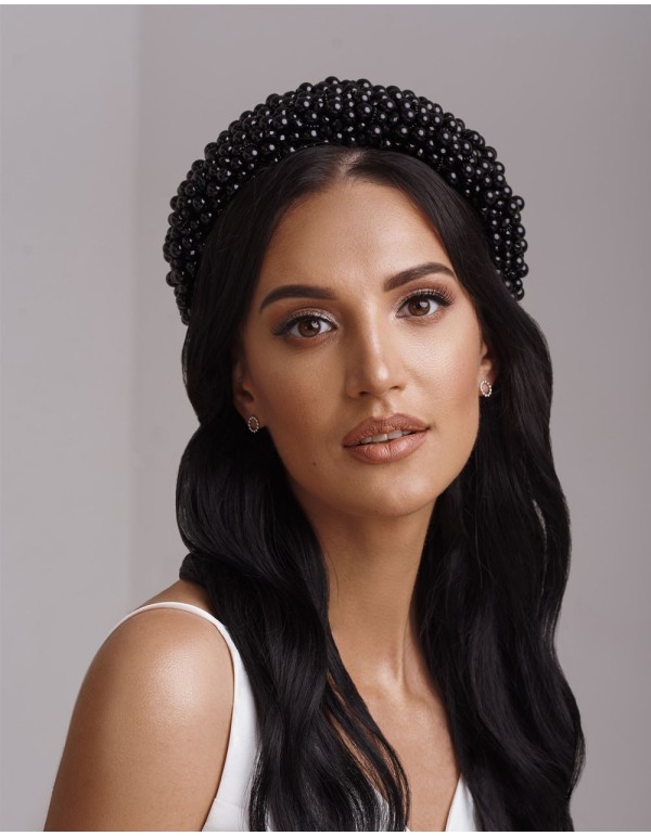 Diadema gruesa de perlas y cristales para novia o invitada-beige 2