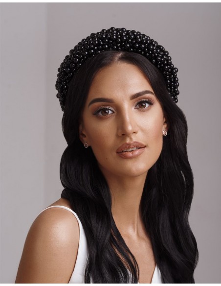 Diadema gruesa de perlas y cristales para novia o invitada-negra