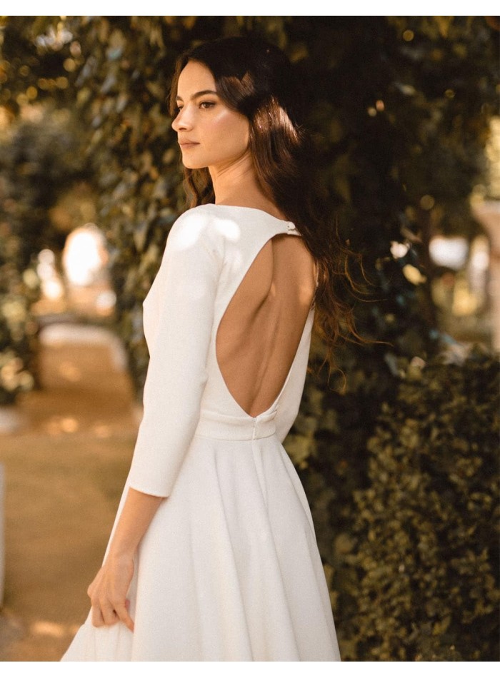 Cocktail wedding dress with flared skirt and open back MIPHAI - 2