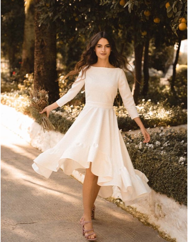 Vestido de novia cóctel con falda evasé y espalda... 2