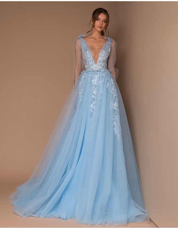 Evening dress with tulle skirt and embroidered bodice-1