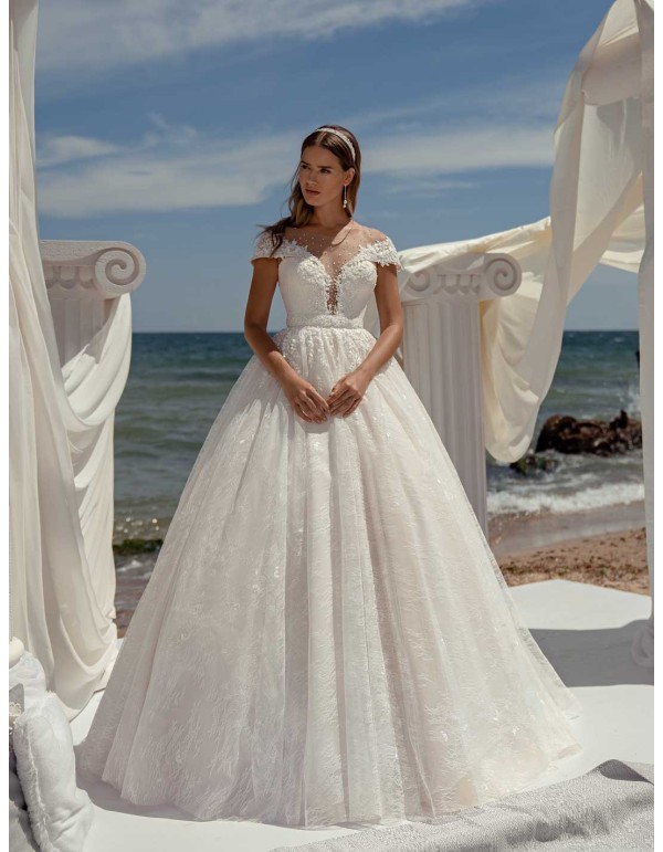 Vestido de novia de corte princesa con escote barco y manga larga con espalda transparente Jeorjett Fashion Group - 1