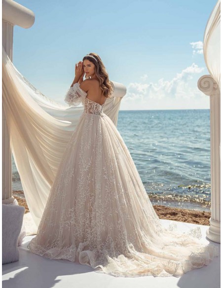 Vestido de novia evasée con escote palabra de honor y espalda descubierta en tul bordado Jeorjett Fashion Group - 5