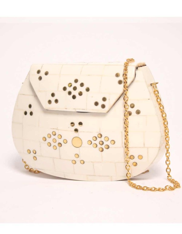 Mother-of-pearl box bag with metallic inlays Lauren Lynn London Accessories - 1  2