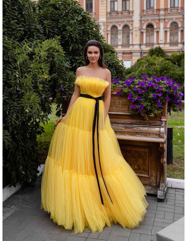 Long party dress with tulle and lacing 2