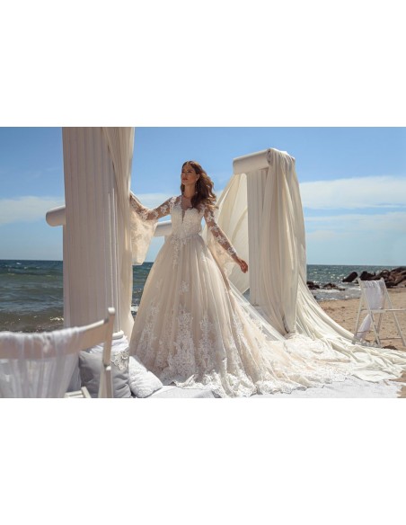 Vestido de novia princesa con manga larga de tul y guipur efecto semitransparente Jeorjett Fashion Group - 2 