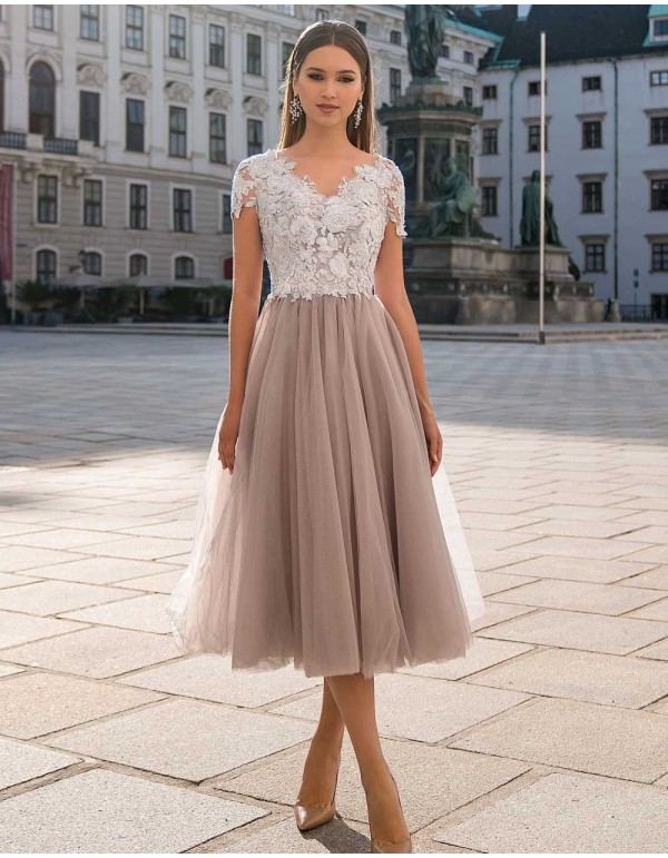 Cocktail Dress with tulle skirt and lace bodice EMABRIDE - 1