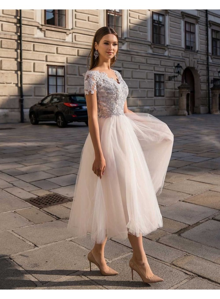 Cocktail Dress with tulle skirt and lace bodice EMABRIDE - 1