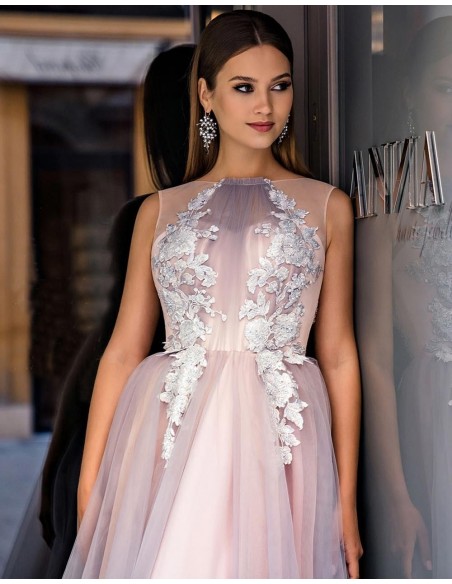 Evening dress with halter neckline made in tulle EMABRIDE - 3 