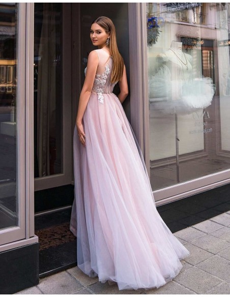 Evening dress with halter neckline made in tulle EMABRIDE - 4 