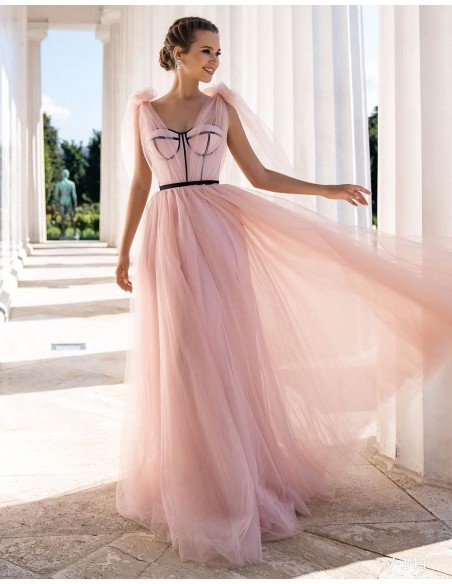 Vestido de fiesta largo con cuerpo tipo corsé realizado en tul EMABRIDE - 1 