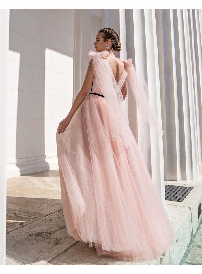 Vestido de fiesta largo con cuerpo tipo corsé realizado en tul EMABRIDE - 3 