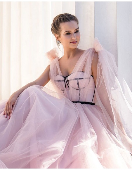 Evening dress with corset bodice made of tulle EMABRIDE - 4 