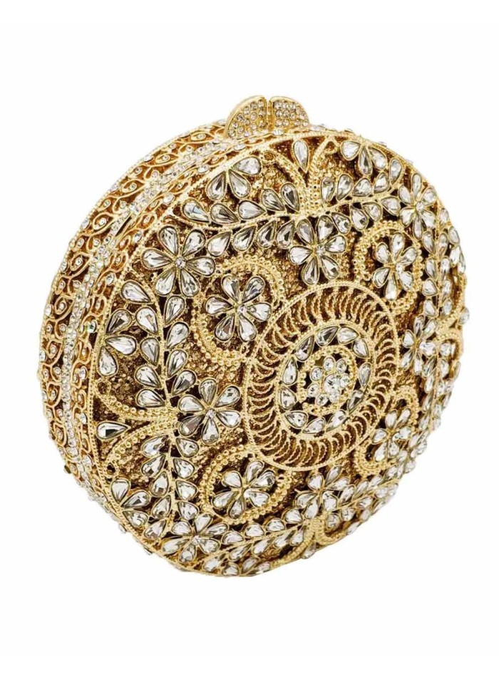 Jewel handbag with small metal and Swarovski circular flowers Lauren Lynn London Accessories - 2 