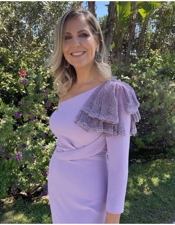 Cocktail dress with rhinestone ruffles on the shoulder Victoria Victim - 2 2