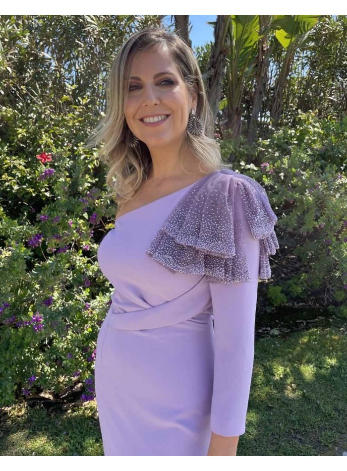 Cocktail dress with rhinestone ruffles on the shoulder Victoria Victim - 1 