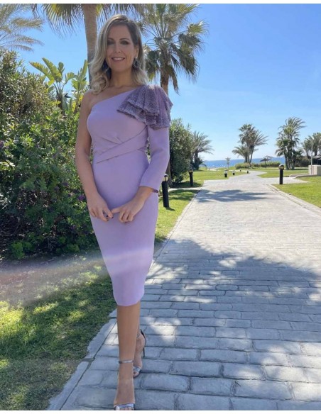 Cocktail dress with rhinestone ruffles on the shoulder Victoria Victim - 3 